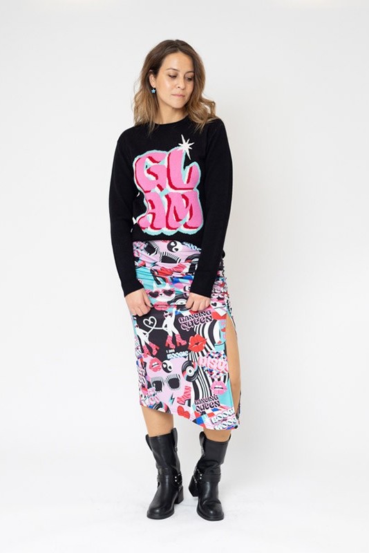 Falda drapeada Planet disco Lolina