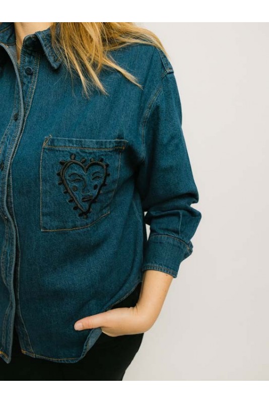 Camisa Denim Bordados Pepaloves Camisa Denim Bordados Pepaloves
